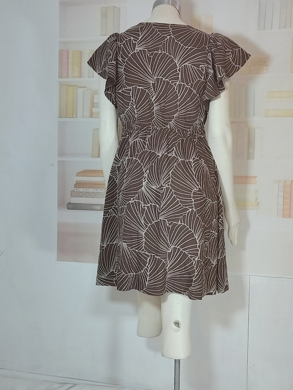 a new day Brown & White Floral V-Neck Tie-Waist Mini Dress - Picture 4 of 5